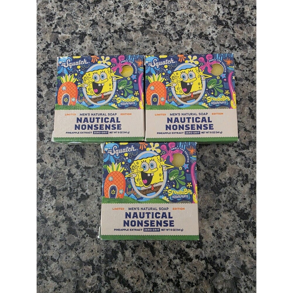 3 PACK Dr. Squatch SpongeBob SquarePants Nautical Nonsense Natural Bar Soap New